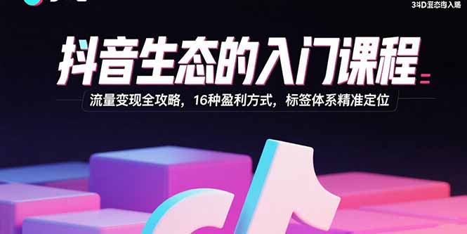 抖音生态的入门课程：流量变现全攻略，16种盈利方式，标签体系精准定位-云网创