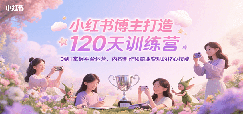 小红书博主打造120天训练营，0到1掌握平台运营、内容制作和商业变现-云网创