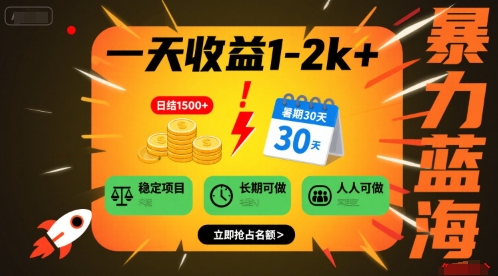 一天收益1-2k+ 稳定项目，暑期暴力蓝海项目，长期稳定，人人可做【揭秘】-云网创