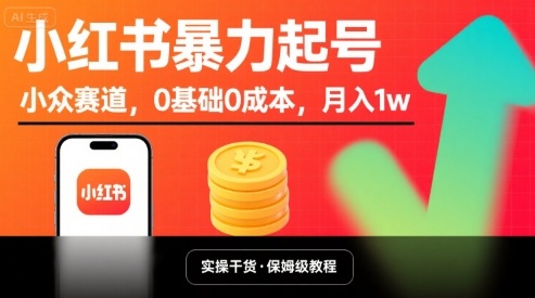 小红书暴力起号，小众赛道，0基础0成本，月入1w-云网创