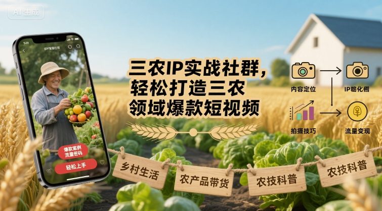 三农IP实战社群，轻松打造三农领域爆款短视频-云网创