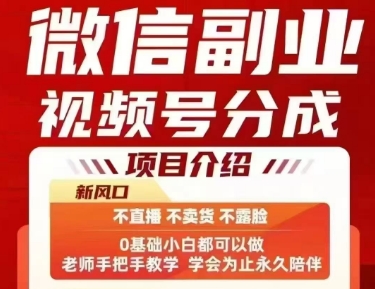 微信副业视频号分成，不直播 不卖货 不露脸，三五分钟即可完成一条作，每日收益几十、几张不等-云网创