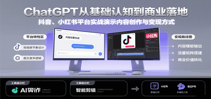 ChatGPT从基础认知到商业落地，实战演示抖音、小红书等平台的内容创作与变现-云网创