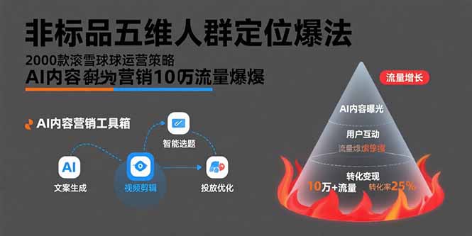 非标品五维人群定位法，2000款滚雪球运营策略，AI内容营销10万流量引爆-云网创