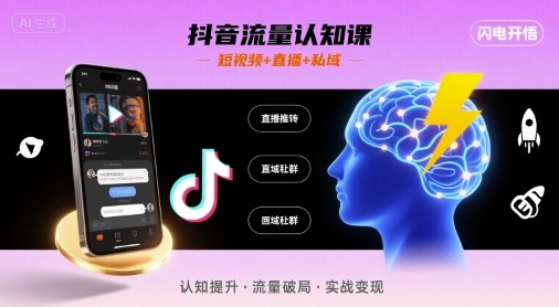 抖音流量认知课，短视频+直播+私域，认知提升，闪电开悟-云网创