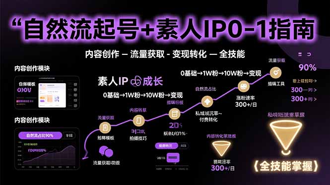 自然流起号+素人IP0-1指南，快速掌握内容创作-流量获取-变现转化-全技能-云网创