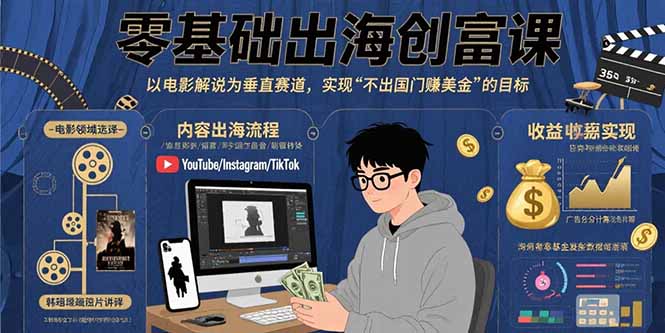 零基础出海创富课：以电影解说为垂直赛道，实现不出国门赚美金的目标-云网创