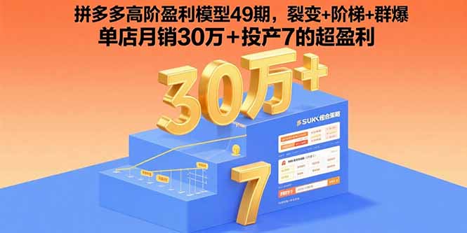 拼多多高阶盈利模型49期，裂变+阶梯+群爆 单店月销30万+投产7的超盈利-云网创