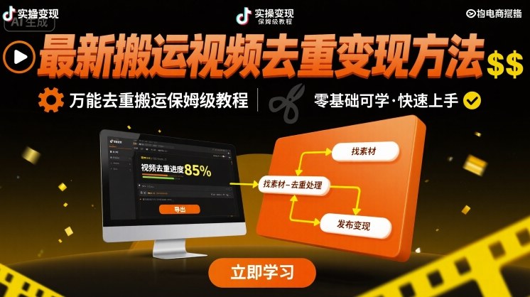 最新搬运视频去重变现方法，万能去重搬运保姆级教程-云网创