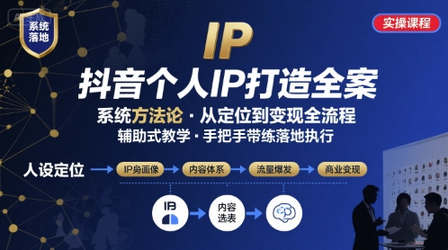 抖音个人IP系统落地实操大课，实操课程，辅助落地-云网创
