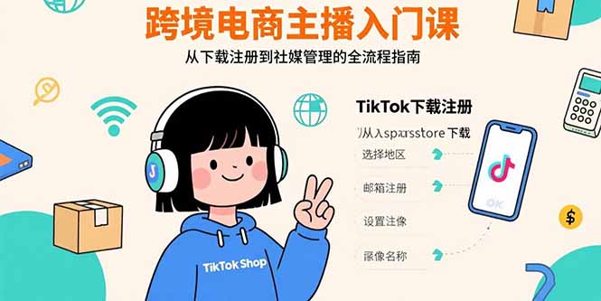 跨境电商主播入门课，TikTok下载注册，支付工具配置，社媒账号管理全流程-云网创